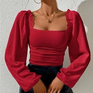 Square neck bishop sleeve blouse